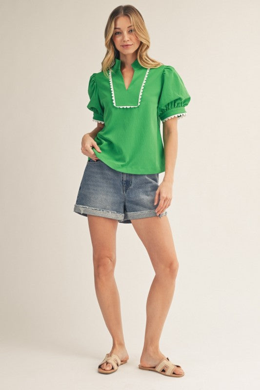 Kelly Green Scallop Trim Top