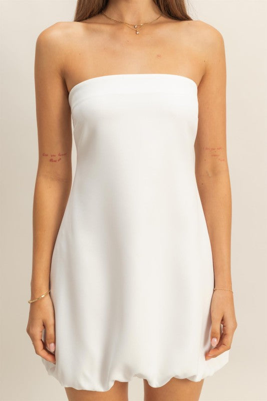 White Strapless Bubble Dress
