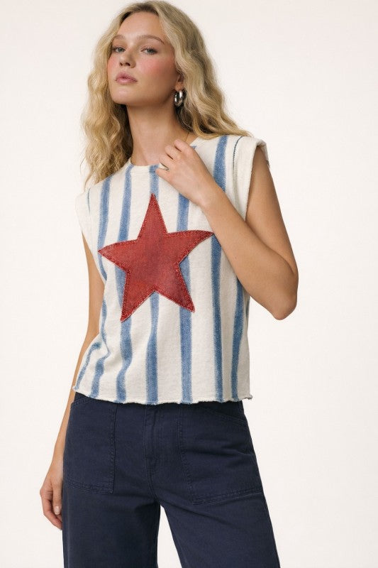 Star Appliqué Stripe Knit Top PREORDER