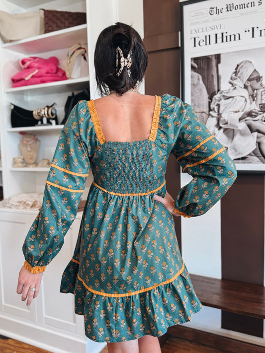 Teal Fall Floral Dress