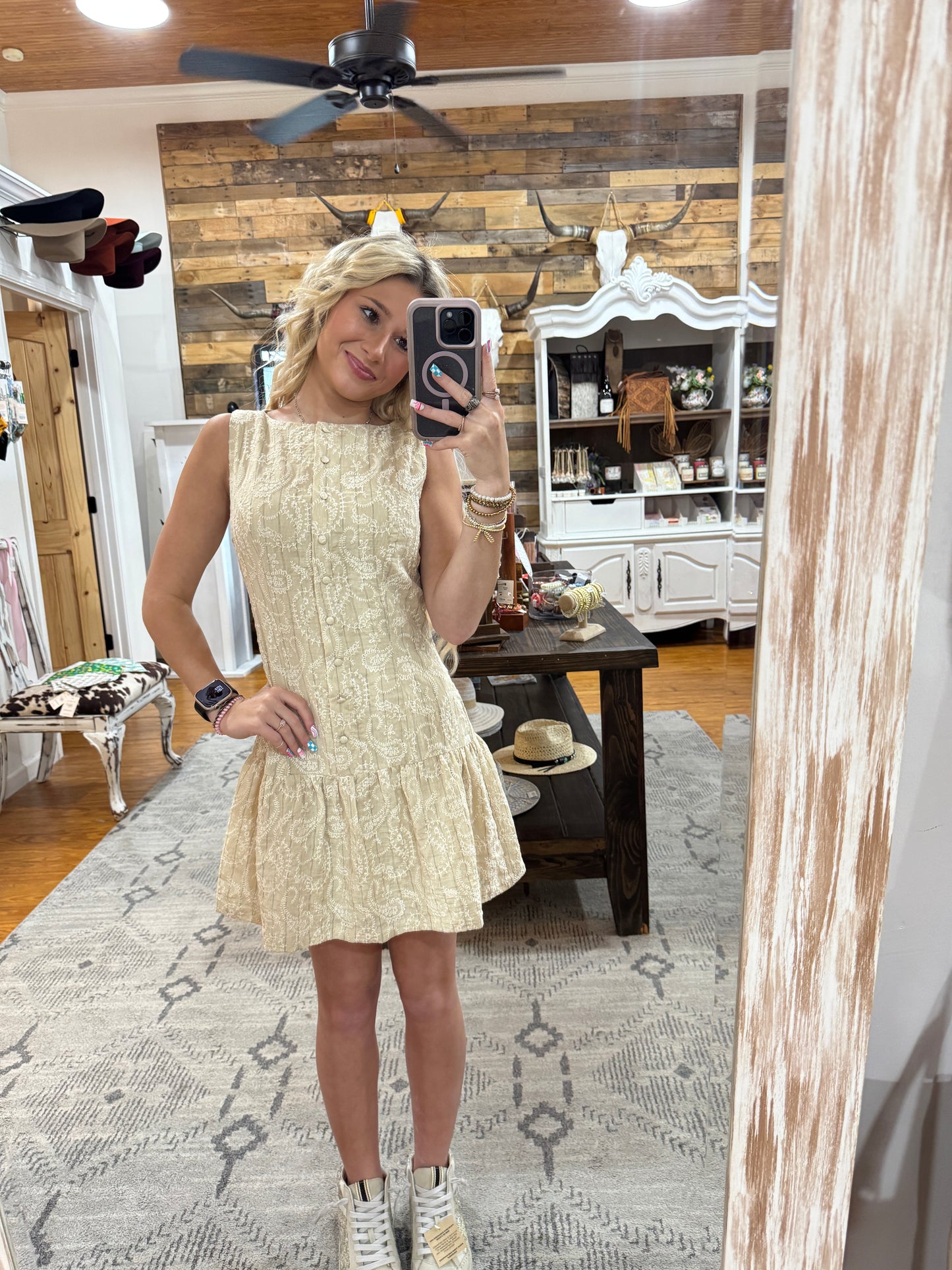 Bone Paisley Embroidered Dress