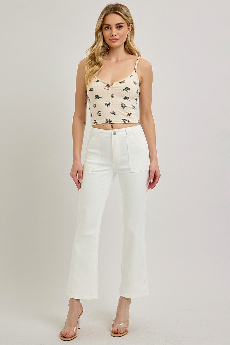 Risen White Ankle Flare Denim