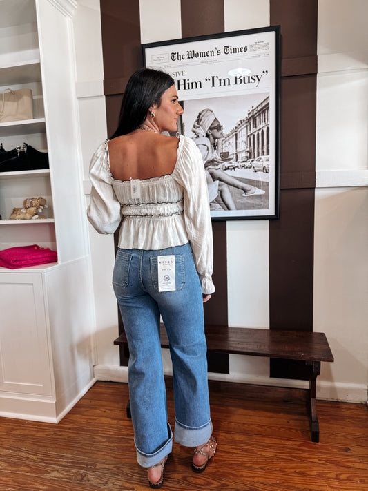 Risen Wide Button Down Cuff Jean