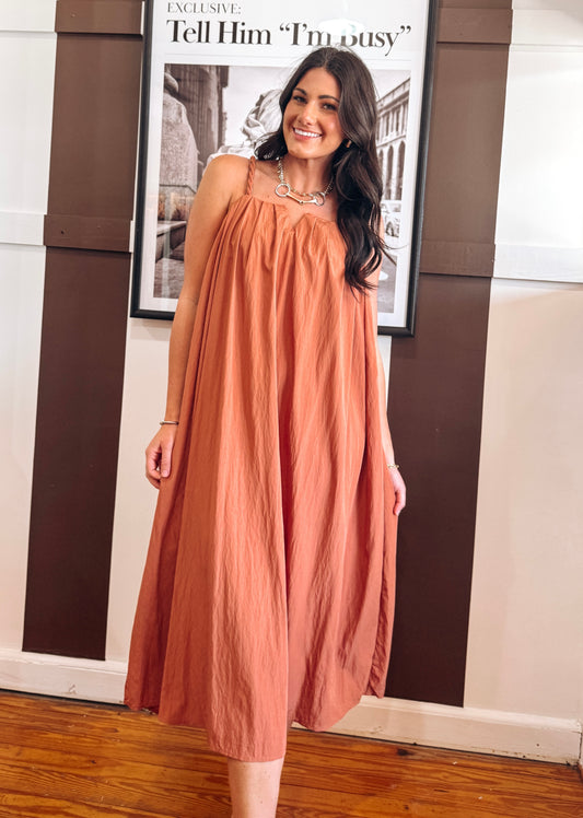 Brick V-Neck Midi Dress