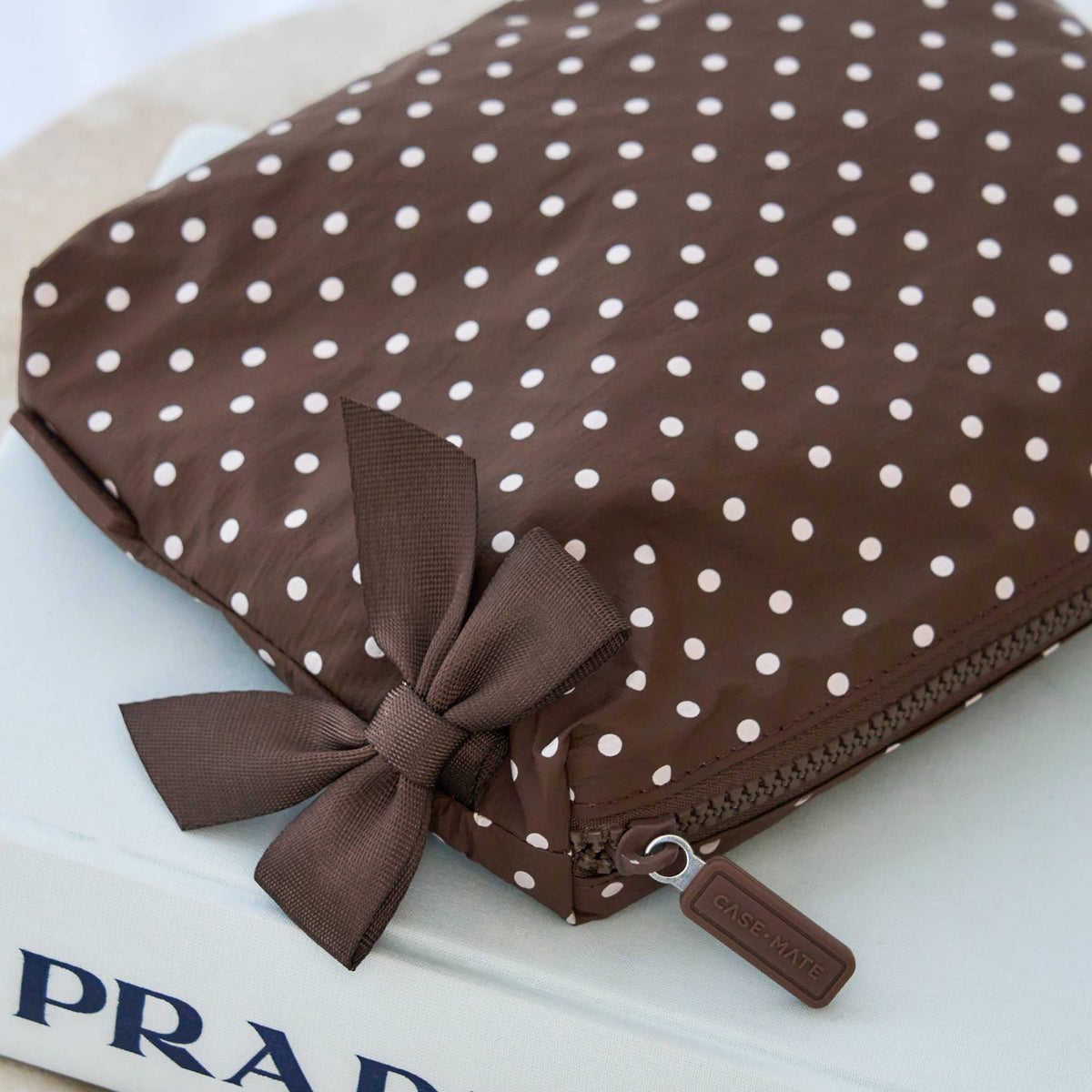 Case-Mate Espresso Polka Dot Bow Crinkle Makeup Bag