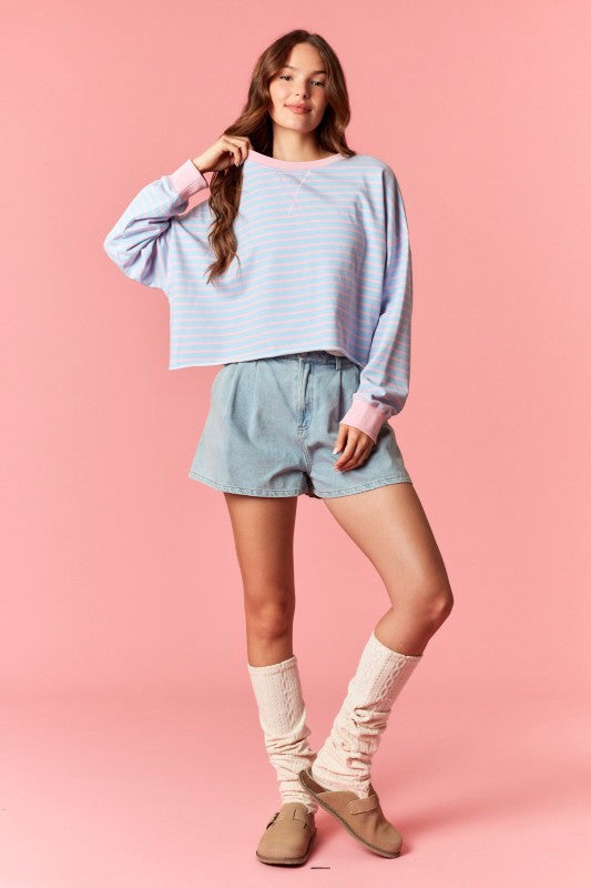 Light Blue Stripe Oversized Crop