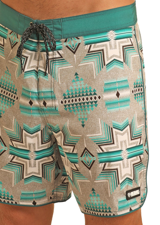 Heather Turquoise Aztec Swim Trunks