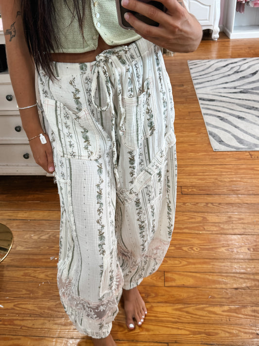 Ivory Sage Floral Pants