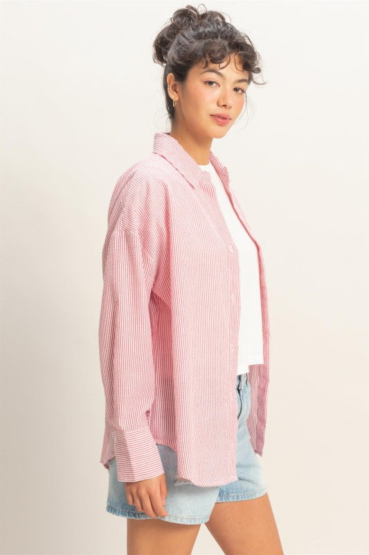 Pink Stripe Button Down Top