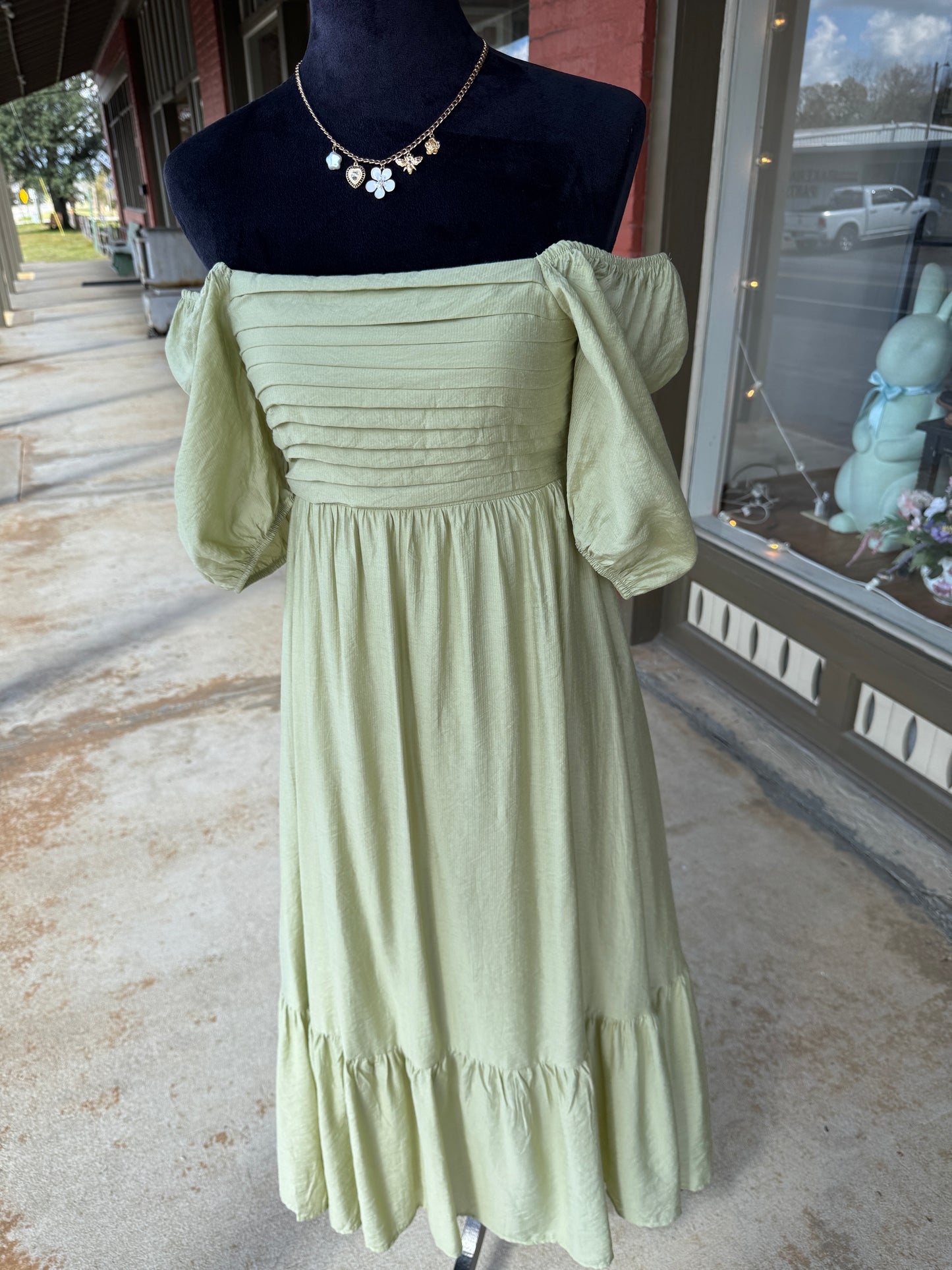 Kiwi Pleated Empire Waist Midi Dress