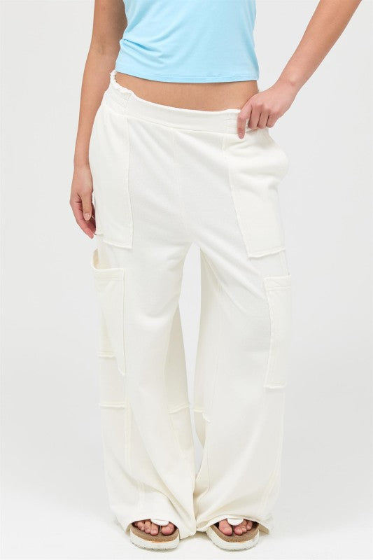 Cream Cargo Style Knit Pants