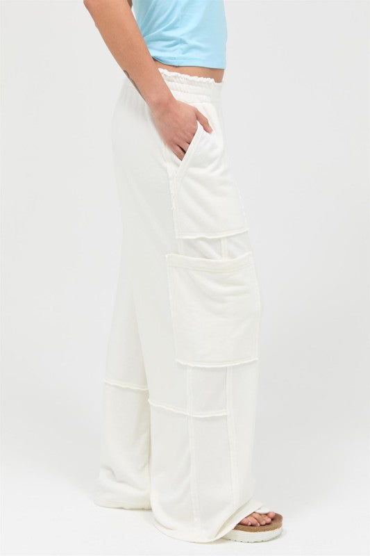 Cream Cargo Style Knit Pants