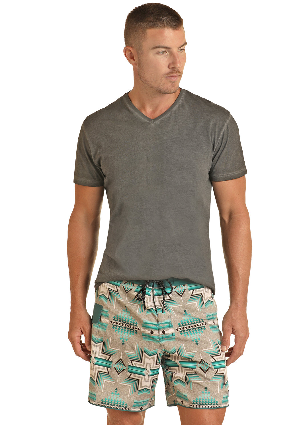 Heather Turquoise Aztec Swim Trunks