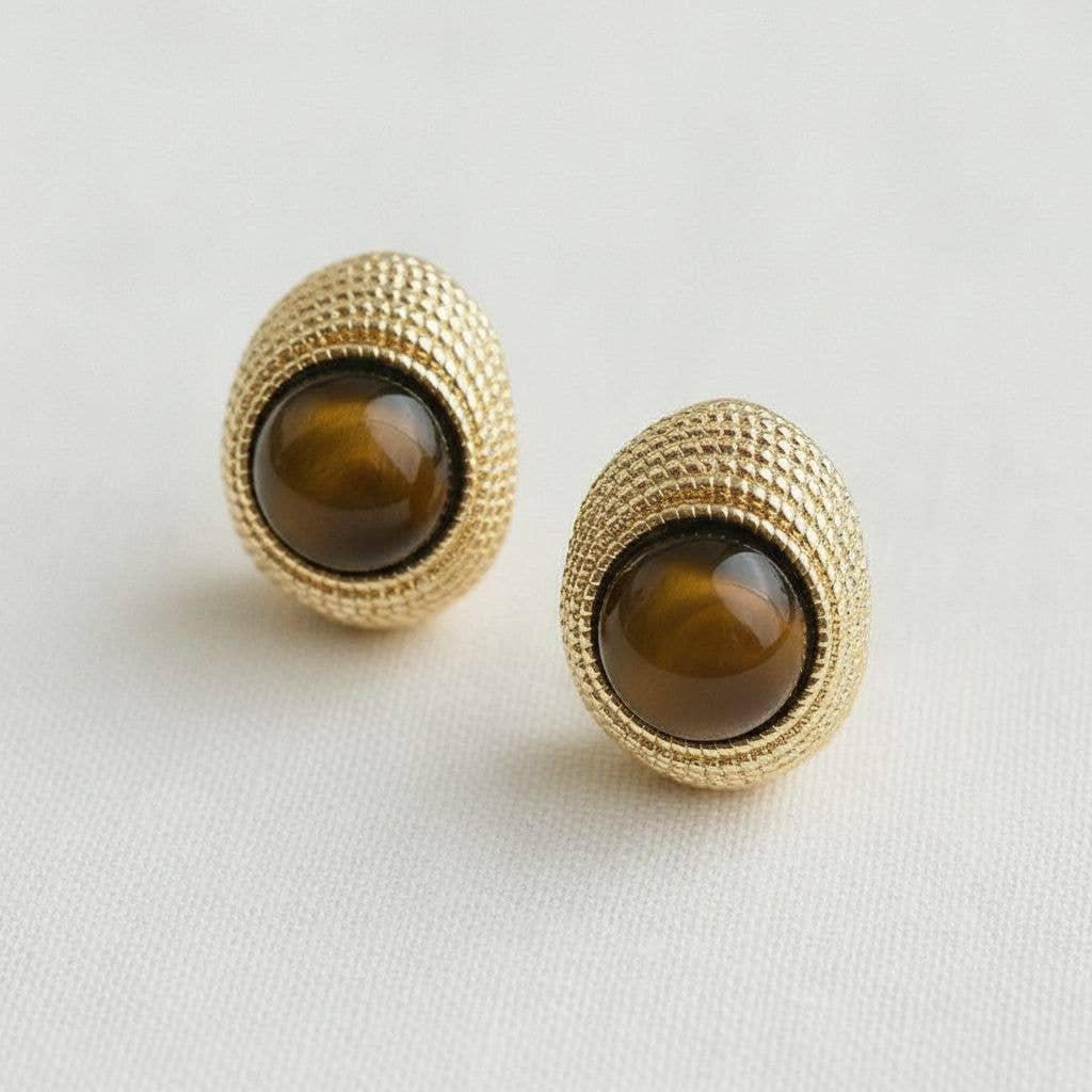 Tiger Eye Gold Earrings