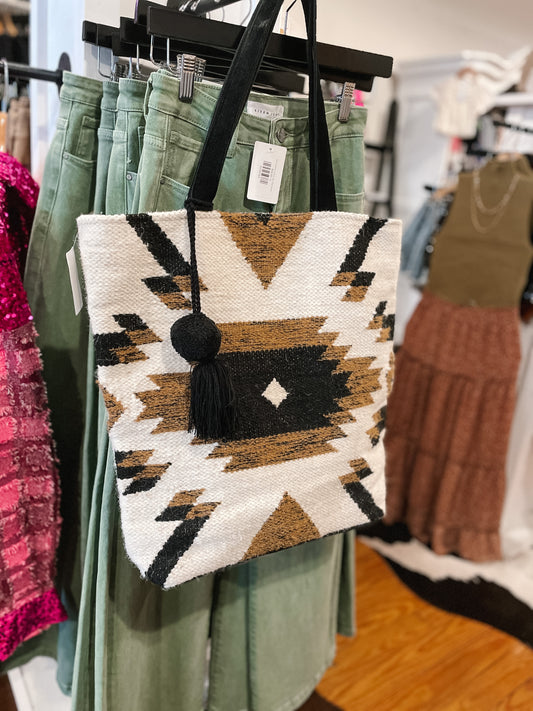 Black Cream Brown Aztec Tote