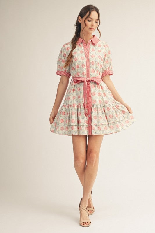 Marsala Stripe & Floral Dress