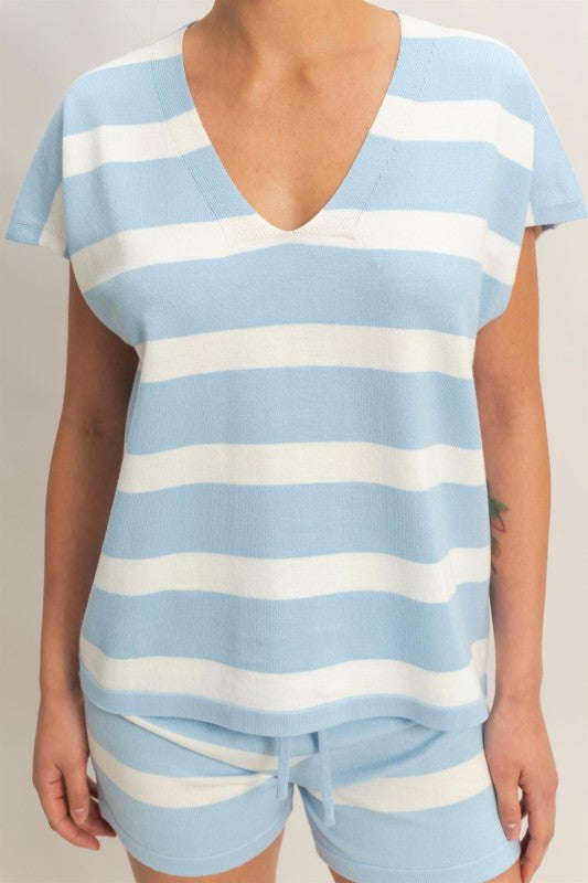 Sky Blue & White Stripe Top