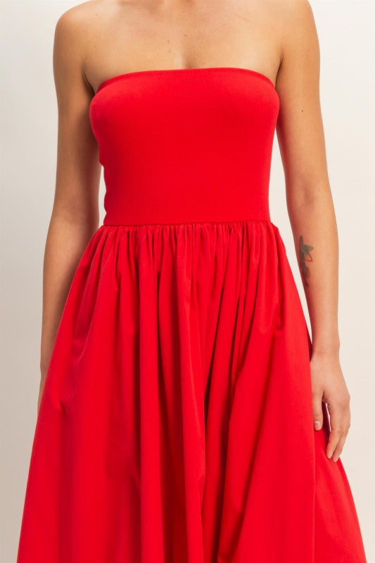 Red Strapless Cotton Dress