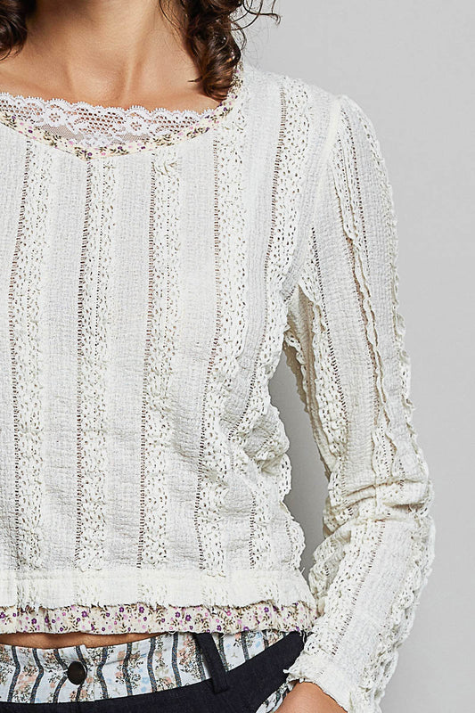Cream Lace Long Sleeve Top
