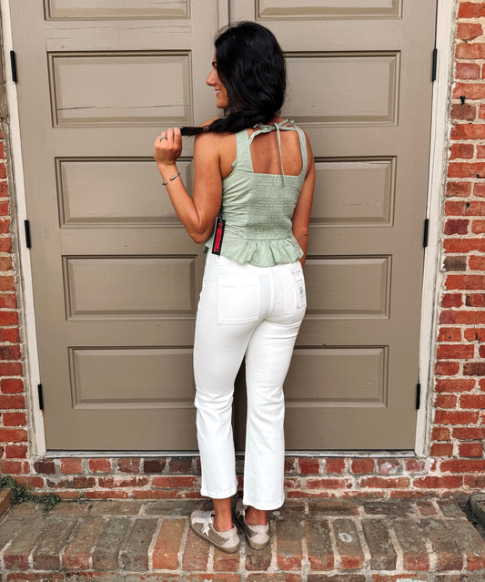 Risen White Ankle Flare Denim