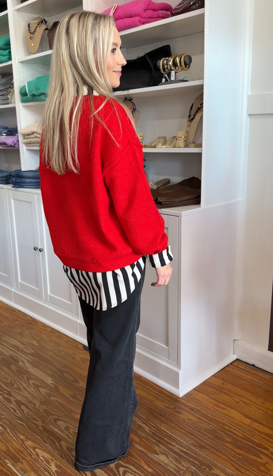 Red Long Sleeve Cardigan