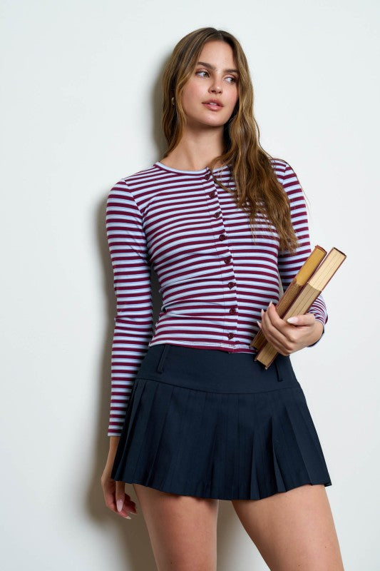 Burgundy & Blue Knit Top