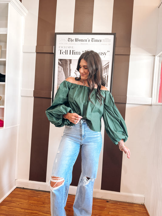 Hunter Green Off Shoulder Top