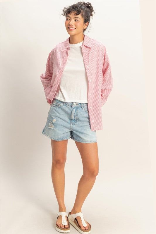 Pink Stripe Button Down Top