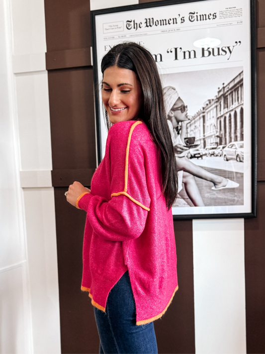 Hot Pink & Orange Contrast Sweater