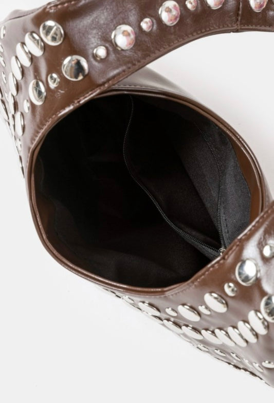 Brown Studded Shoulder Bag