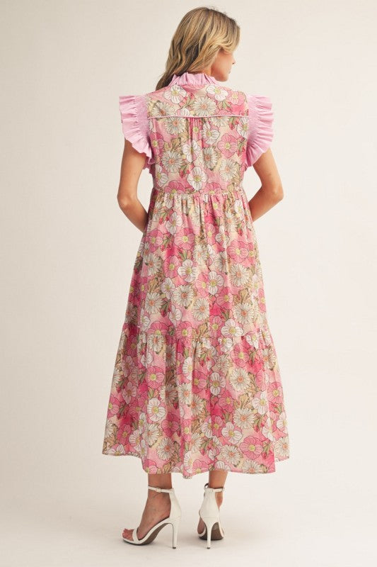 Pink Floral Midi Dress