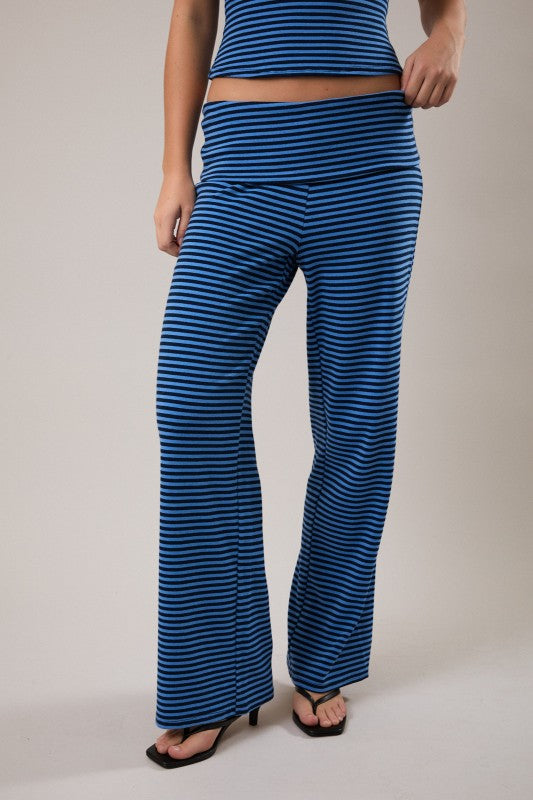 Navy & Blue Stripe Fold Over Pant