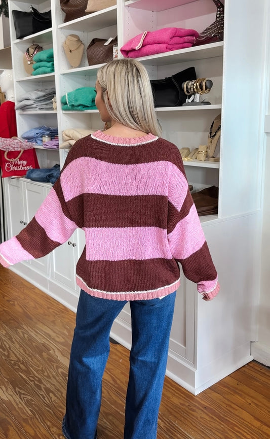 Pink & Brown Stripe Sweater