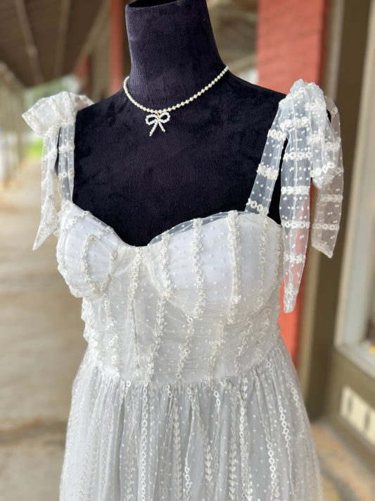Ivory Dot Bow Tying Dress