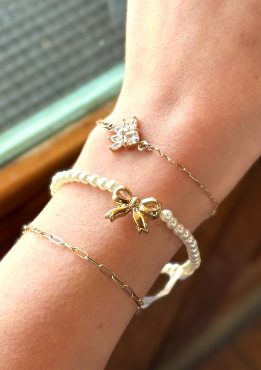 Pearl Gold Bow Bracelet