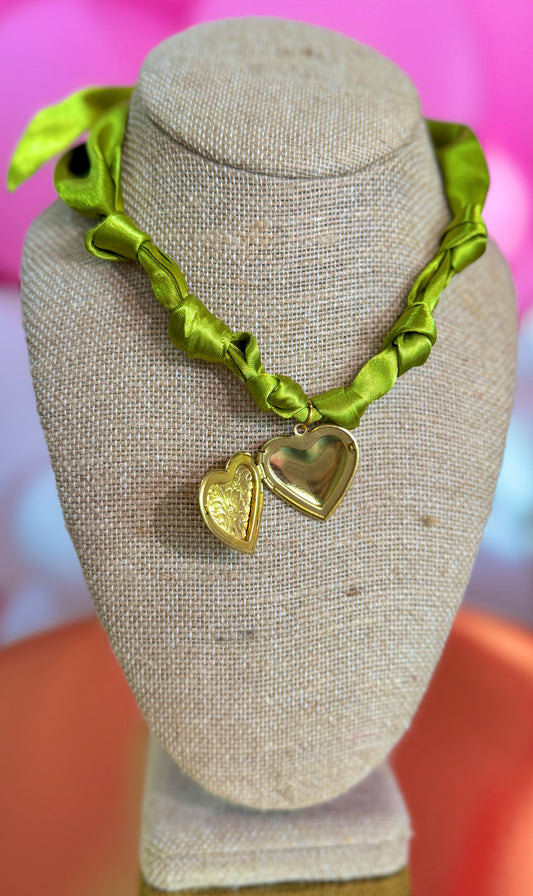 Lime Green Gold Heart Twilly