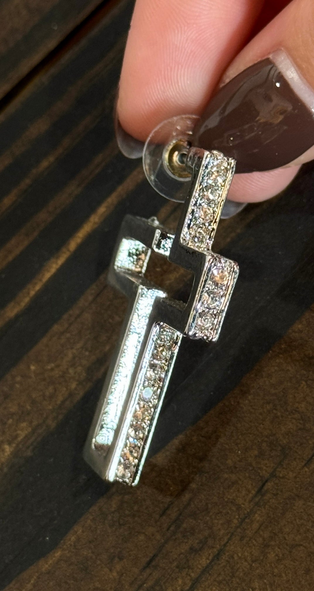 Silver Cross Rhinestone Earring
