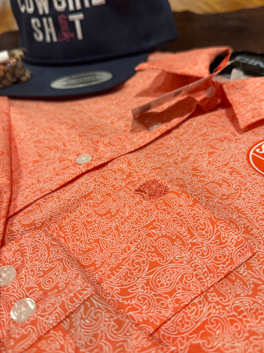 Coral Paisley Cinch Button Up