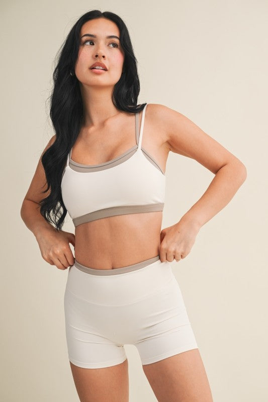 Cream Contrast Biker Shorts PREORDER