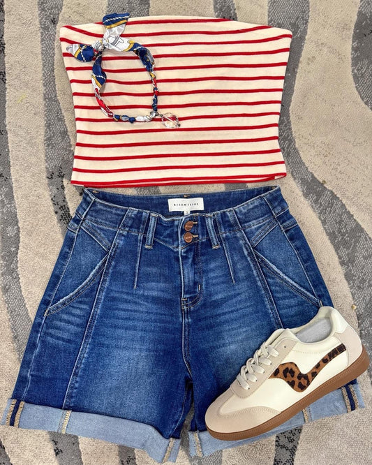 Red & Cream Stripe Tube Top