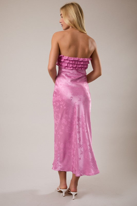 Y2K Pink Strapless Ruffle Dress