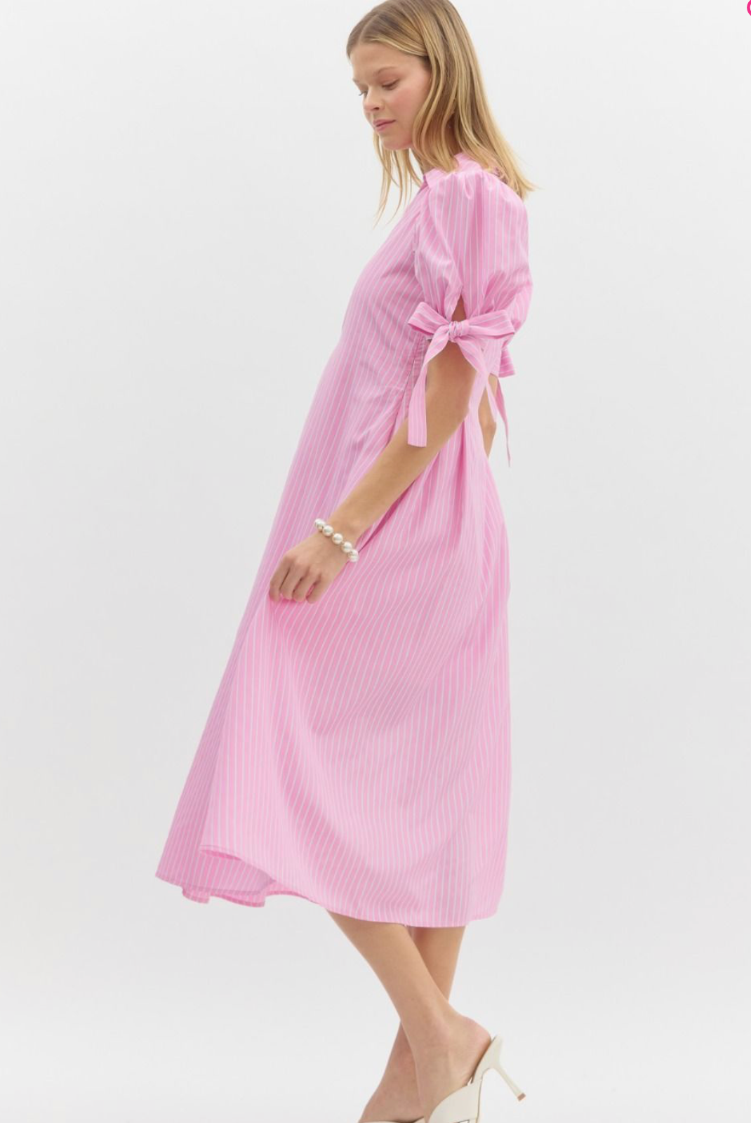 Pinstripe Collared Midi Dress