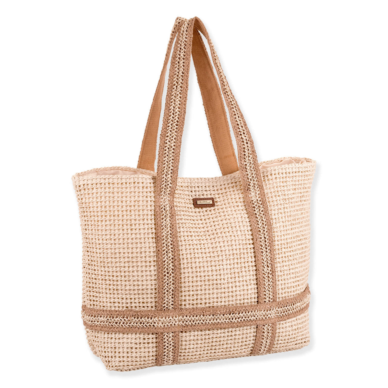 Beige Straw Shoulder Tote & Hat Carrier