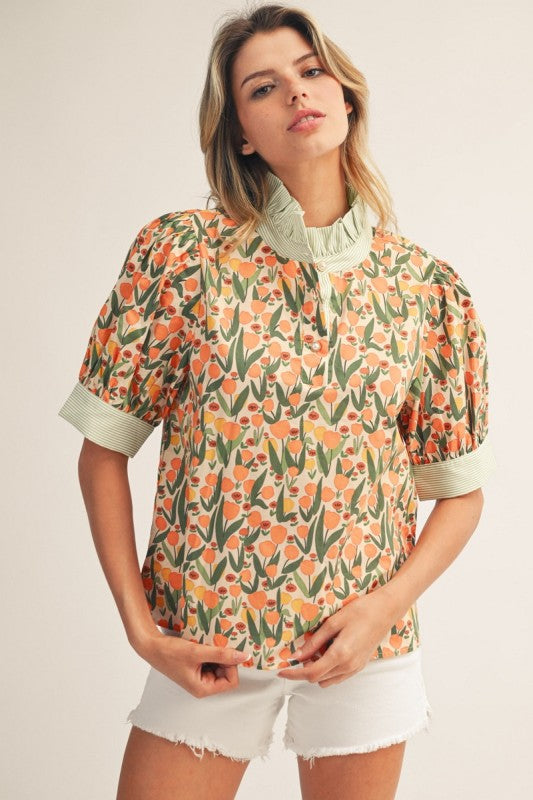 Orange Blossom Contrast Blouse