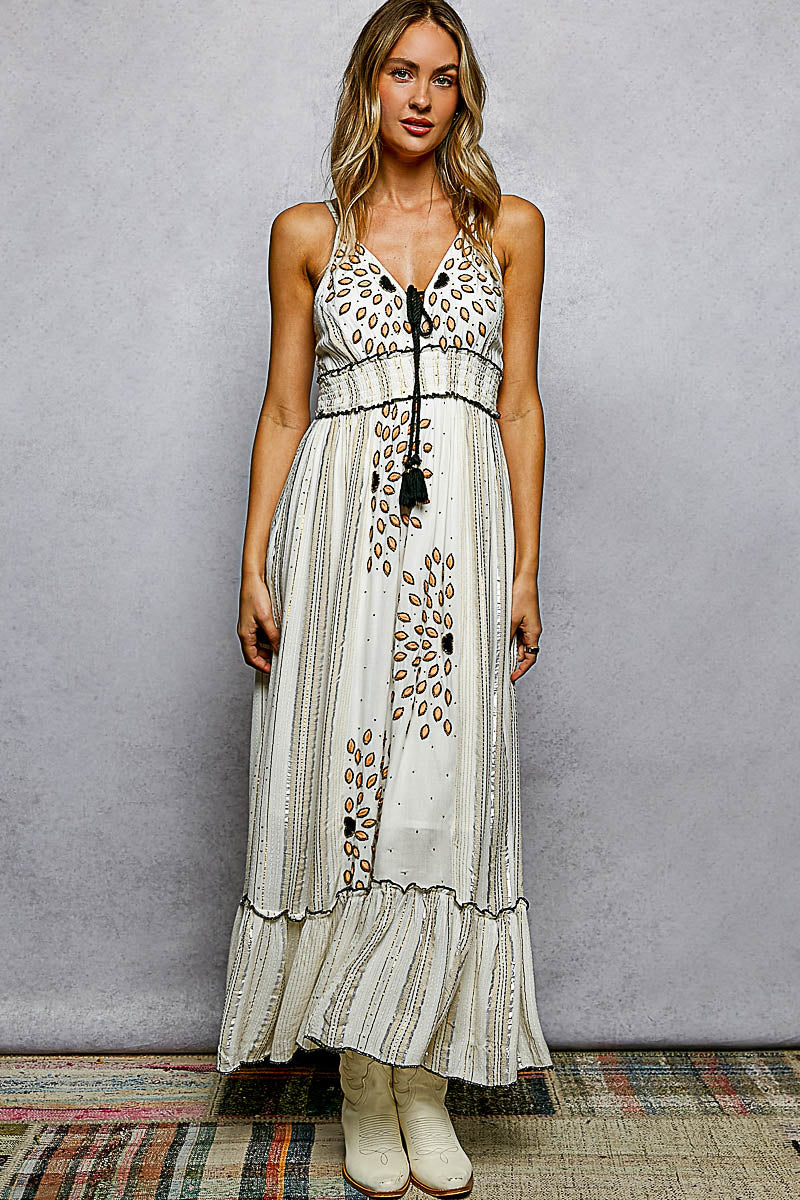 Ivory Metallics Midi Dress