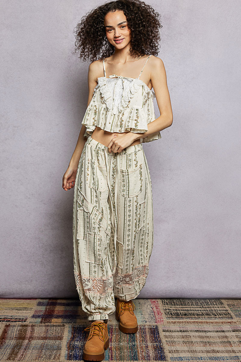 Ivory Sage Floral Pants