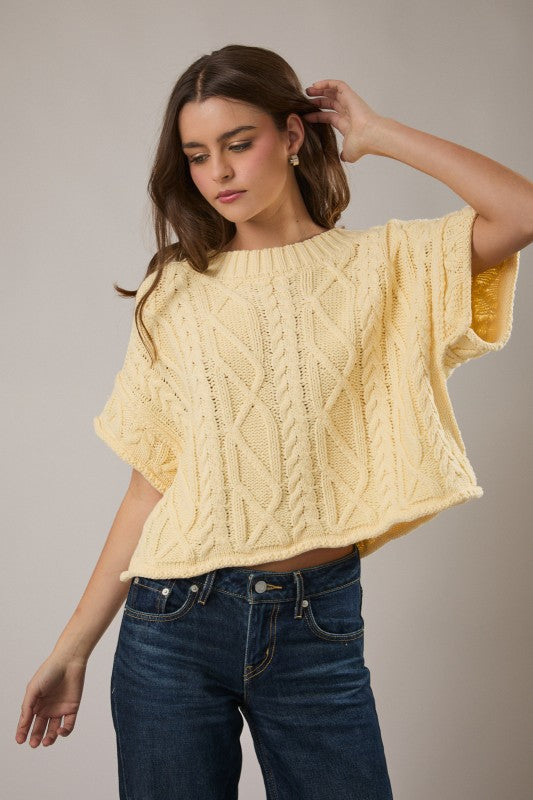 Daisy Cable Knit Short Sleeve Top
