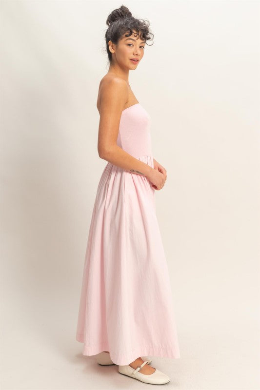 Pink Strapless Cotton Dress