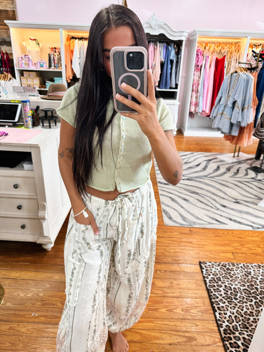 Ivory Sage Floral Pants