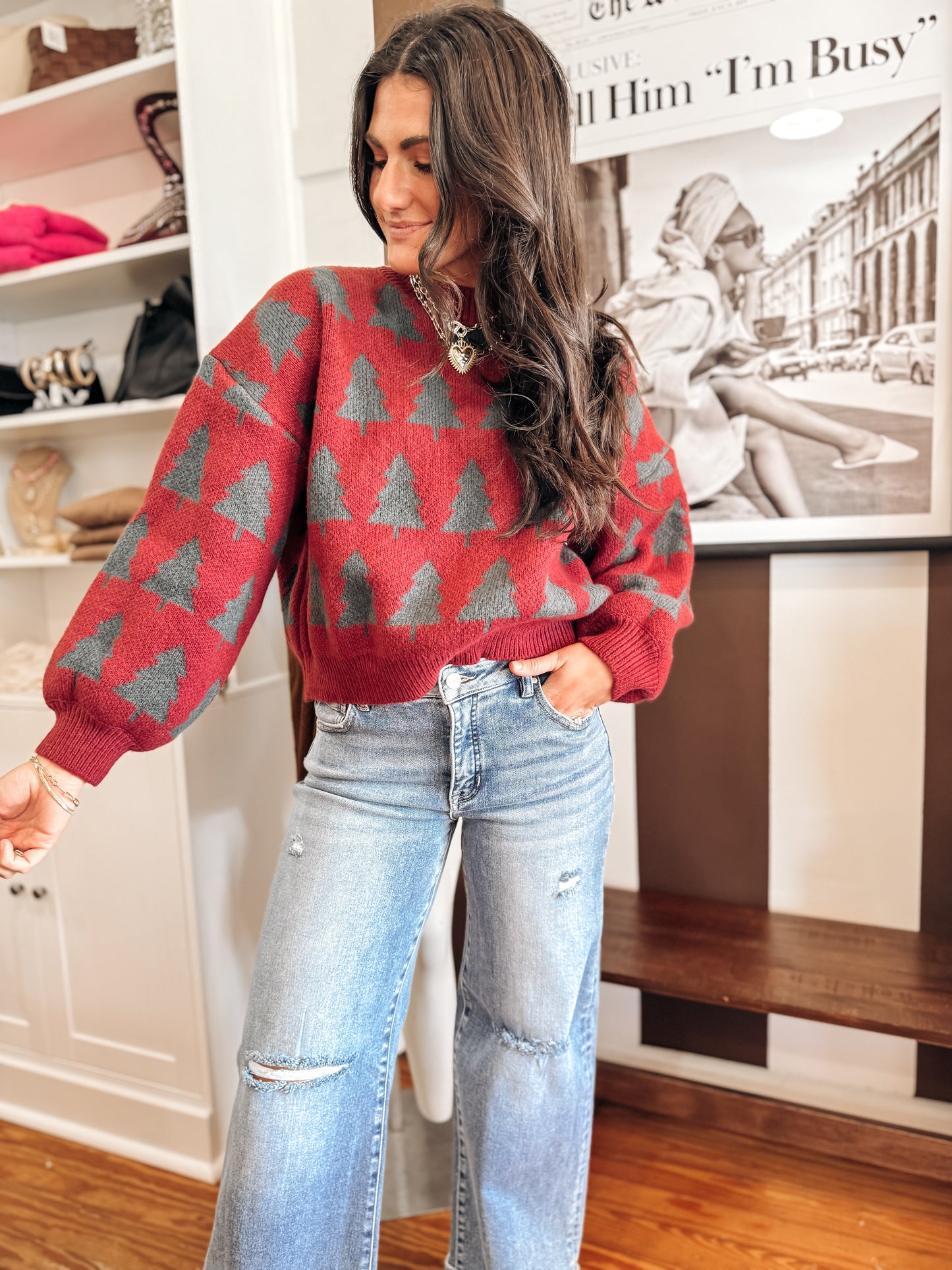 Burgundy Tree Farm Sweater